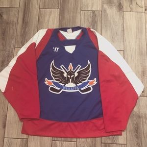 Warriors Mens Authentic Ice Hockey Jersey 8 On the Back Blue Red White Sz L